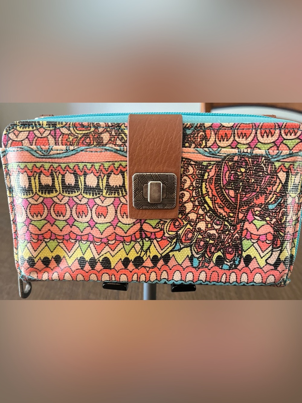 Sakroots Colorful Boho Patterned Clutch with Leather Tab